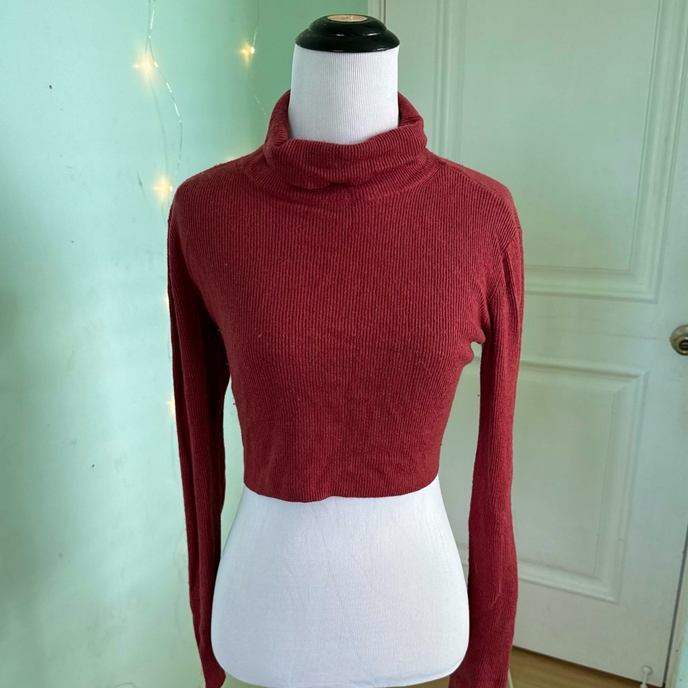 Kendall&Kylie Cropped Turtleneck Top - Terra Cotta